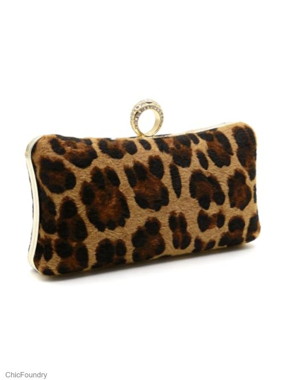 Faux Leather Leopard Print Evening Clutch with Chain Strap
